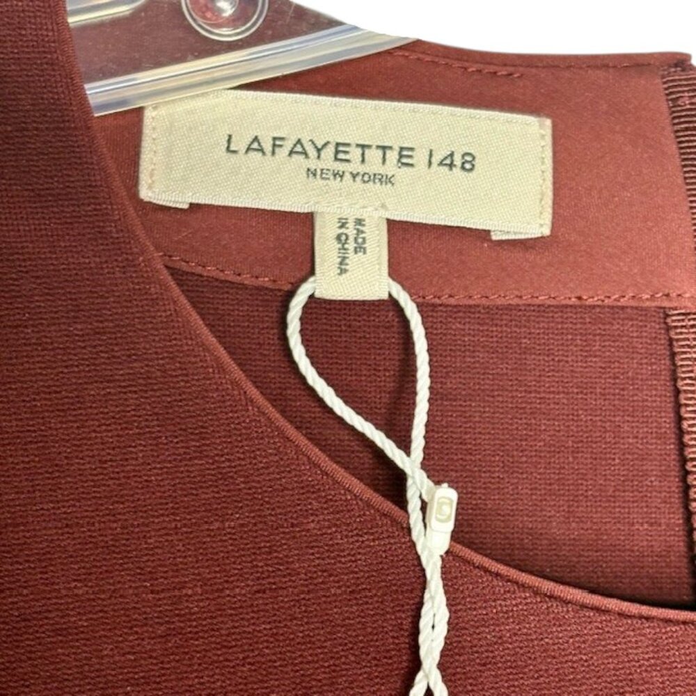Lafayette 148 Long Sleeved Jewel Neck A-Line Dress Ponte Knit - Maroon - M - Picture 8 of 12